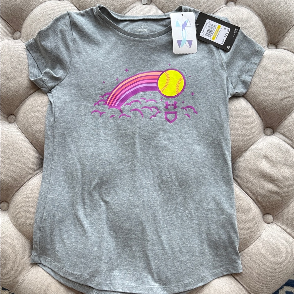 Under Armour Gray Kids Tee with Pink and Yellow Graphic